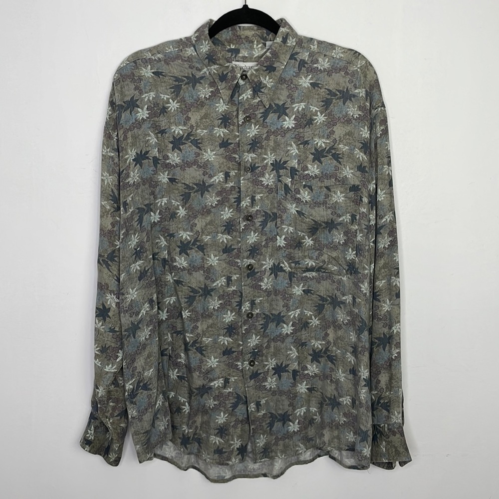 VINTAGE Cacharel Designer Muted Tones Leaves Print Buttons Down Shirt
